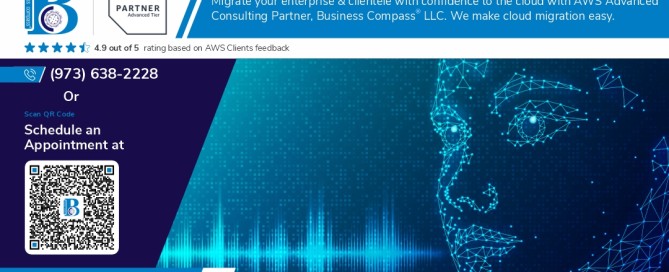 AI-powered Business Compass LLC branding with 5-star rating and modern social media design